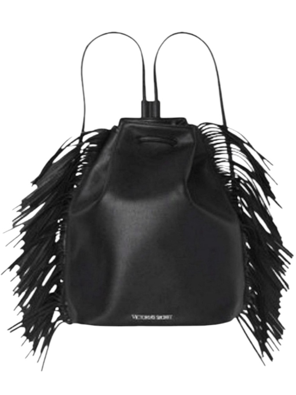 NWT Victorias Secret Black Fringed Backpack Medium NWT Faux Leather Boho Chic
